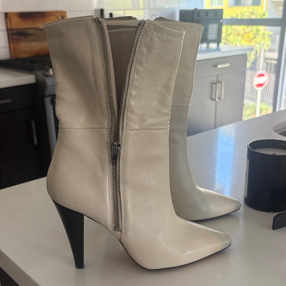 IRO White Leather Ankle Boots with Black Heels